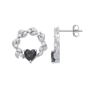 Silver CZ & Moss Agate Heart Vermeil Stud Earrings