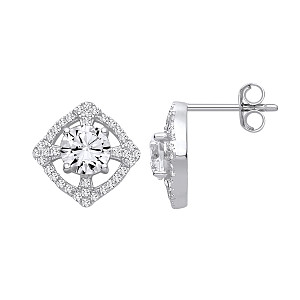 Silver CZ Halo Cluster Stud Earrings