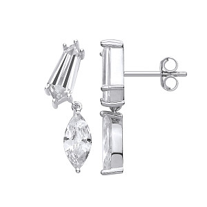 Silver CZ Kite & Marquise Cut Drop Earrings