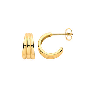 Gold Plated Triple Strand  Silver Half Hoop Earrings