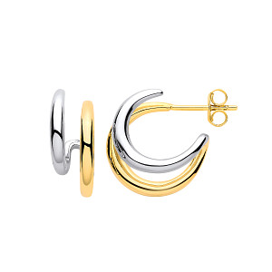 Silver & Gold Plated Two Tone Double Strand Half Hoop Earrings