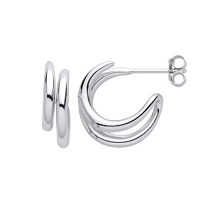 Silver Double Strand Half Hoop Earrings