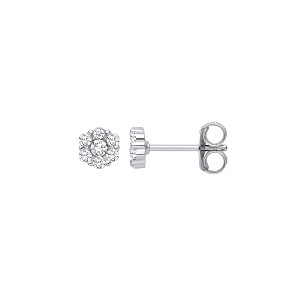 Silver CZ Flower Cluster Stud Earrings
