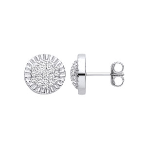 Silver CZ Round Cluster Stud Earrings