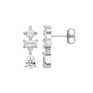 Silver CZ Fancy Shapes Dangle Drop Earrings
