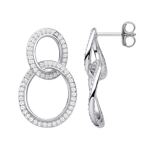Silver CZ Interlocking Oval Link Drop Earrings