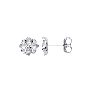 Silver CZ Flower Stud Earrings