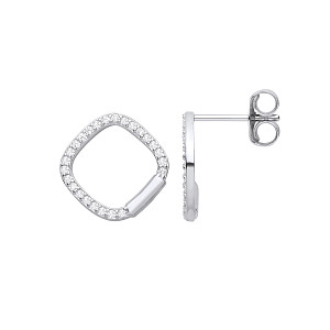 Silver CZ Square Cutout Stud Earrings