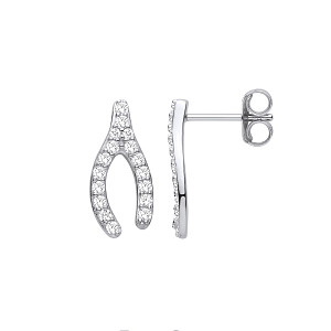 Silver CZ Horseshoe Stud Earrings