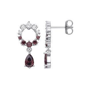 Silver CZ & Smoky Topaz Circle Drop Dangle Earrings