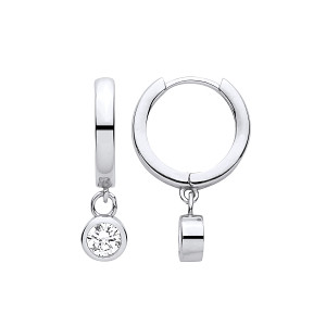 Silver Huggie Hoop CZ Drop Earrings