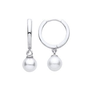 Silver Huggie Hoop Freshwater Peal Drop Earrings