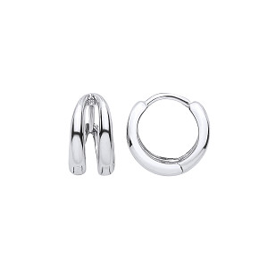 Silver Double Hoop Huggie Hoop Earrings
