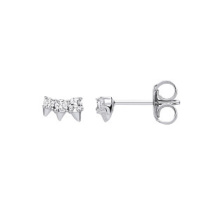 Silver CZ 3 Stone Spike Cone Stud Earrings