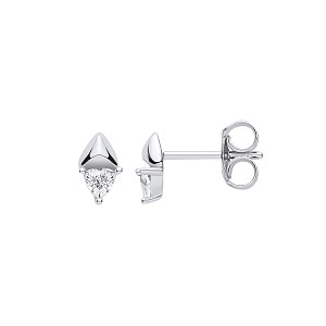 Silver CZ Trillion Cut Fancy Stud Earrings