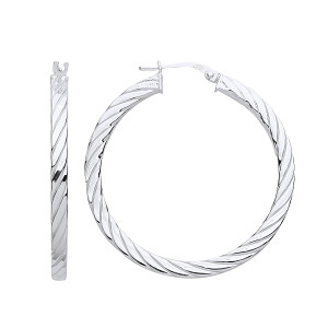 Silver Flat Twisted Hoop Earrings