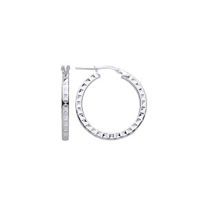 Silver 20mm Diamond Cut Square Tube Hoop Earrings