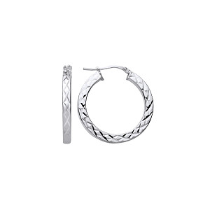 Silver 20mm Diamond Cut Square Tube Hoop Earrings