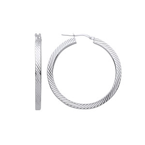 Silver 30mm Ribbed Square Tube Hoop Earrings