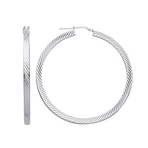 Silver 40mm Ribbed Square Tube Hoop Earrings