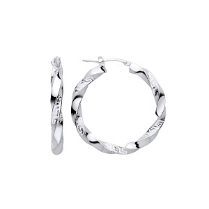 Silver 25mm Greek Key Twist Hoop Earrings