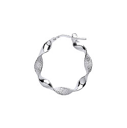925 Sterling Silver Twisted Polished & Frosted Hoop Earrings 15mm
