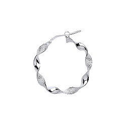 925 Sterling Silver Twisted Polished & Frosted Hoop Earrings 20mm
