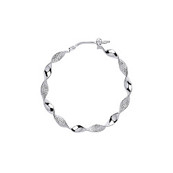 925 Sterling Silver Twisted Polished & Frosted Hoop Earrings 30mm