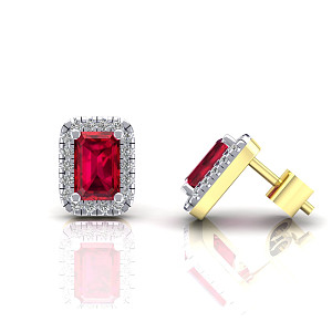9CT Y/G CZ Clawset Studs With Emerald Stone Centre