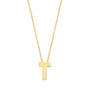 9ct Gold Plain Initial 'T' Pendant With Fine 17