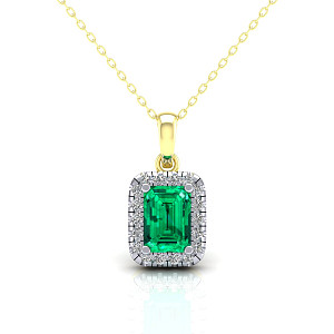 9ct Y/G CZ Cluster Pendant With  Emerald Stone Centre