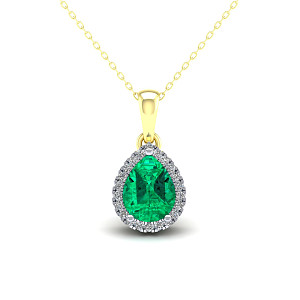 9CT Y/G CZ Cluster Pendant With Emerald Pear Shape Centre
