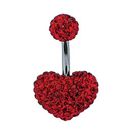 Heart Shaped Red Crystal Navel Bar with Stainless Steel Banana Pin