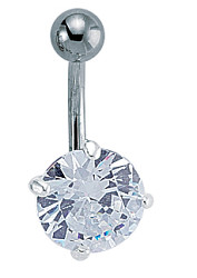 925 Sterling Silver 10mm CZ Navel Bar with Stainless Steel Banana Pin