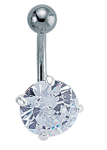 925 Sterling Silver 10mm CZ Navel Bar with Stainless Steel Banana Pin