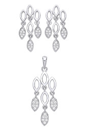 925 Sterling Silver CZ Fancy Drop Earring & Pendant Set