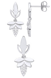 925 Sterling Silver CZ Leaf Drop Earring & Pendant Set