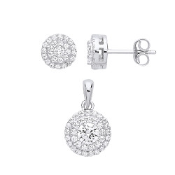 925 Sterling Silver CZ Cluster Earring & Pendant Set