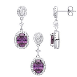 Silver CZ & Amethyst Drop Earring & Pendant Set