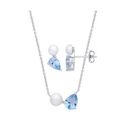 Silver Pearl & Sky Blue Nano Earring & Pendant Necklace Set