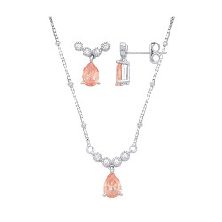 Silver CZ & Light Champagne Earring & Pndant Necklace