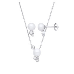 Silver Freshwater Pearl & CZ Earring & Pendant Necklace Set