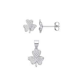 Silver CZ Shamrock Earring & Pendant Set