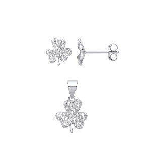 Silver CZ Shamrock Earring & Pendant Set
