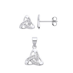 Silver CZ Celtic Trinity Knot Stud Earring & Pendant Set