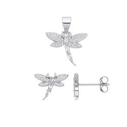 Silver CZ Dragonfly Earring & Pendant Set