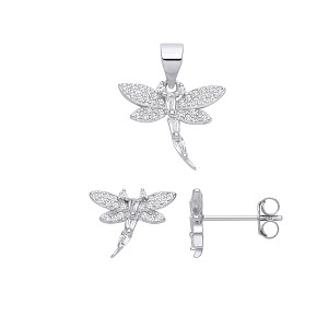 Silver CZ Dragonfly Earring & Pendant Set
