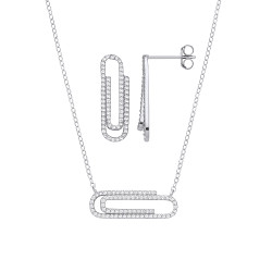 Silver CZ Paperclip Earring & Pendant Set