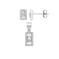 Silver CZ Rectangle Earrings & Pendant Set