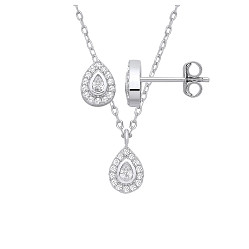 Silver CZ Tear Drop Earrings & Pendant Set